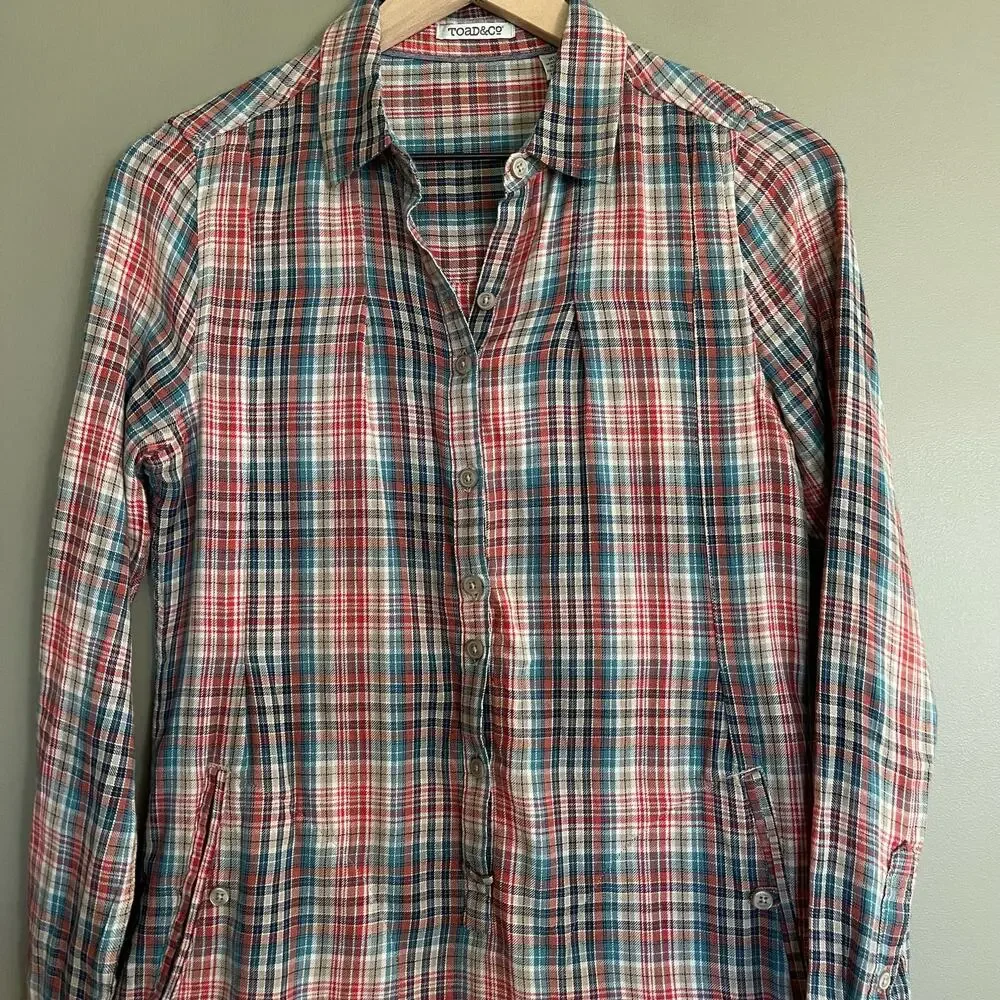 Toad & Co Mixo Plaid Tunic in Hydro Sz XS Organic Cotton Comfortable Casual Cozy